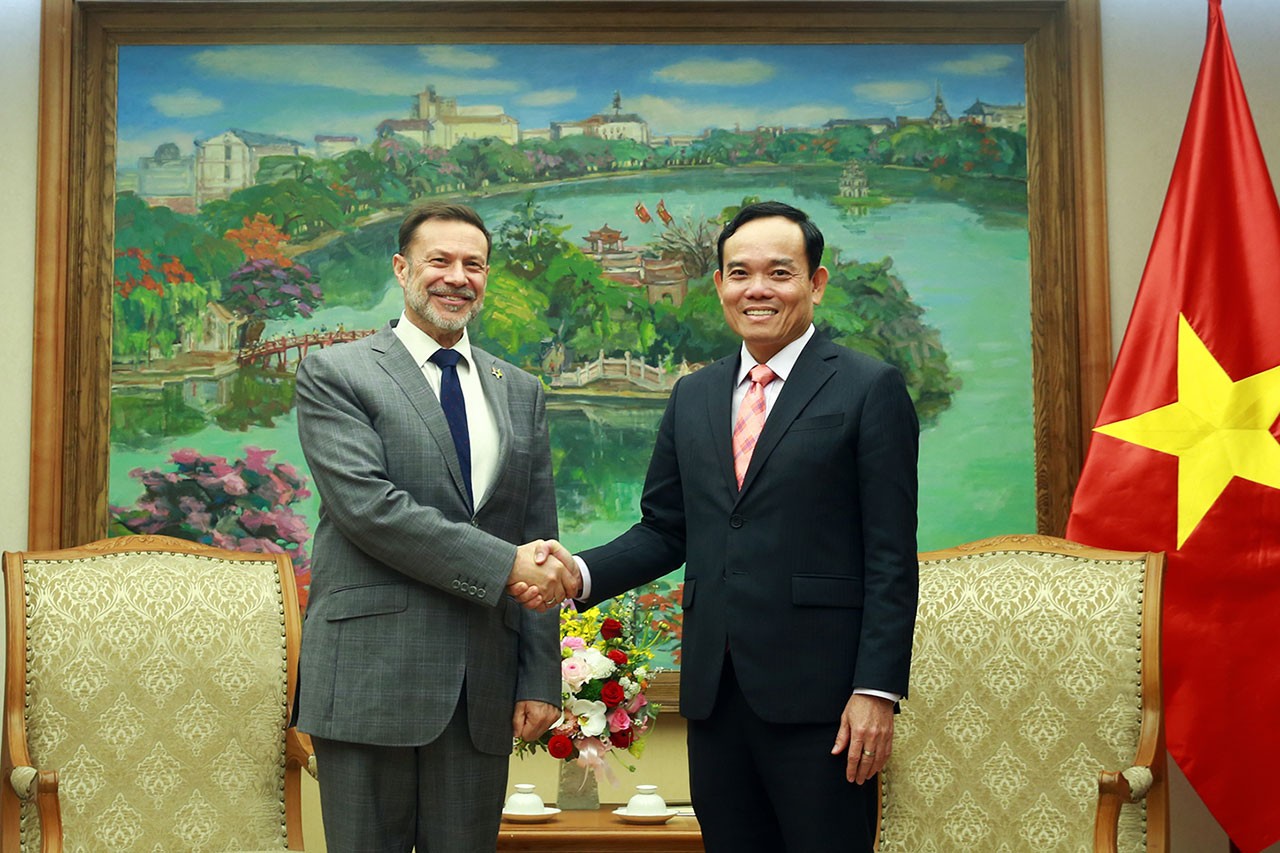 Phó Thủ tướng Trần Lưu Quang tiếp Đại sứ Australia tại Việt Nam Andrew Goledzinowski. (Nguồn: VGP News)