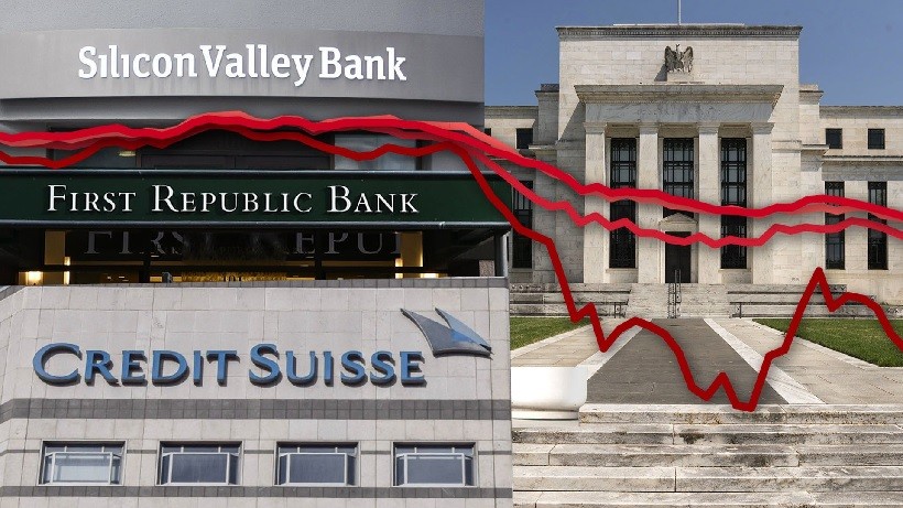 Lo sợ bóng đen của SVB của Mỹ và Credit Suisse Thụy Sỹ, cổ phiếu ngân hàng sụt giảm 'khó đỡ'. (Nguồn: WSJ)