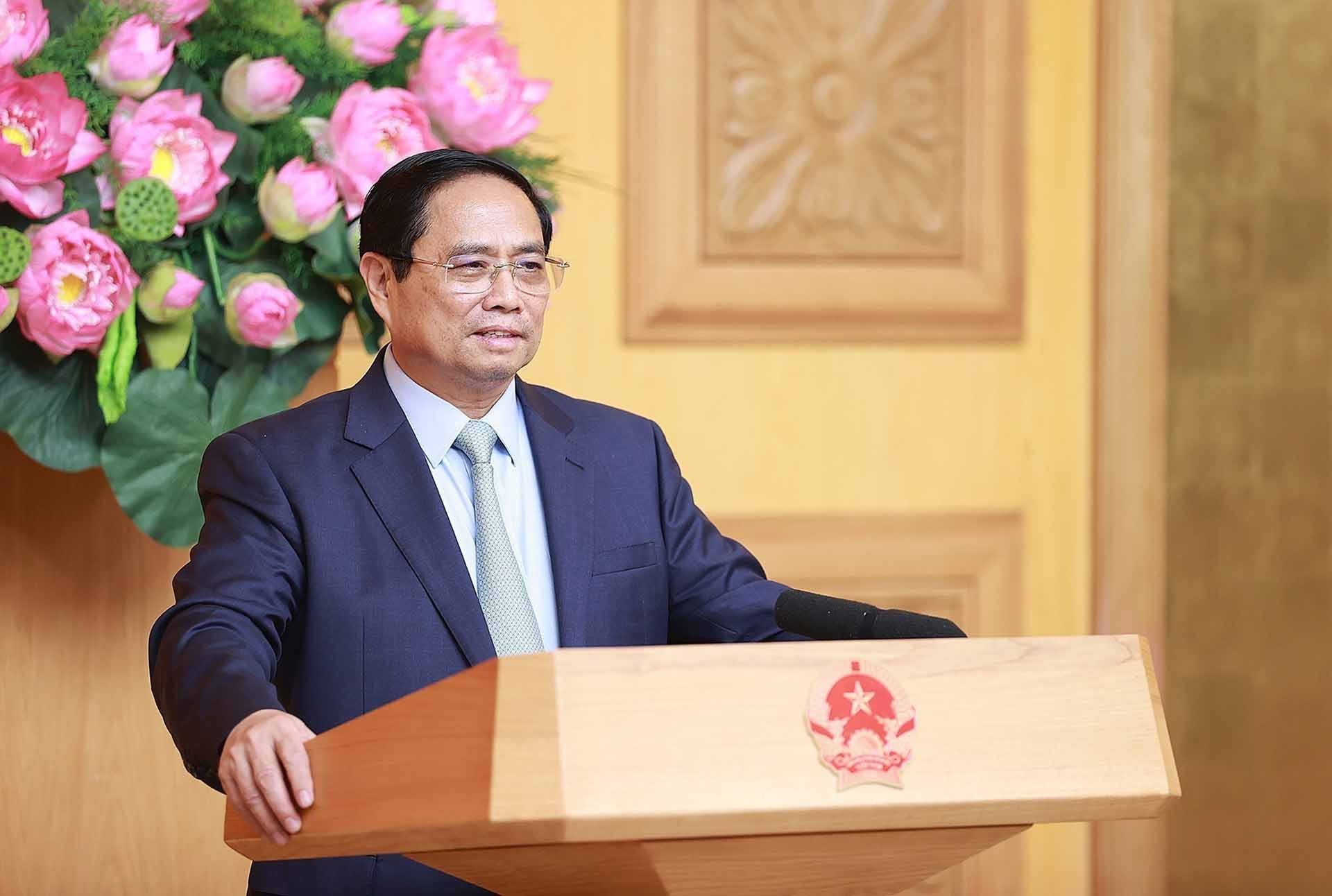 Thủ tướng Phạm Minh Chính phát biểu tại buổi tiếp các doanh nghiệp của Hội đồng kinh doanh Hoa Kỳ-ASEAN. (Nguồn: TTXVN)