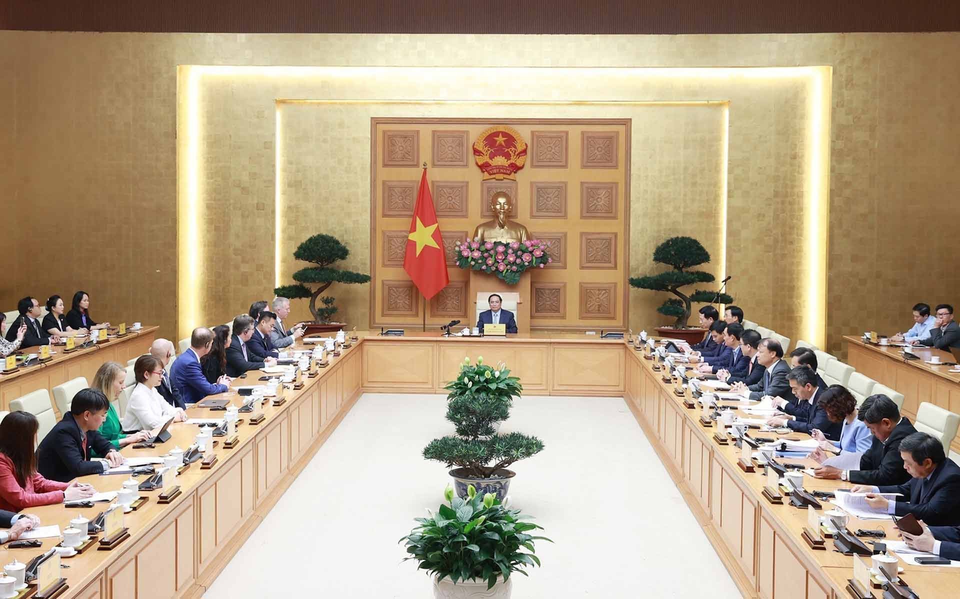 Thủ tướng Phạm Minh Chính tiếp các doanh nghiệp của Hội đồng Kinh doanh Hoa Kỳ-ASEAN. (Nguồn: TTXVN)