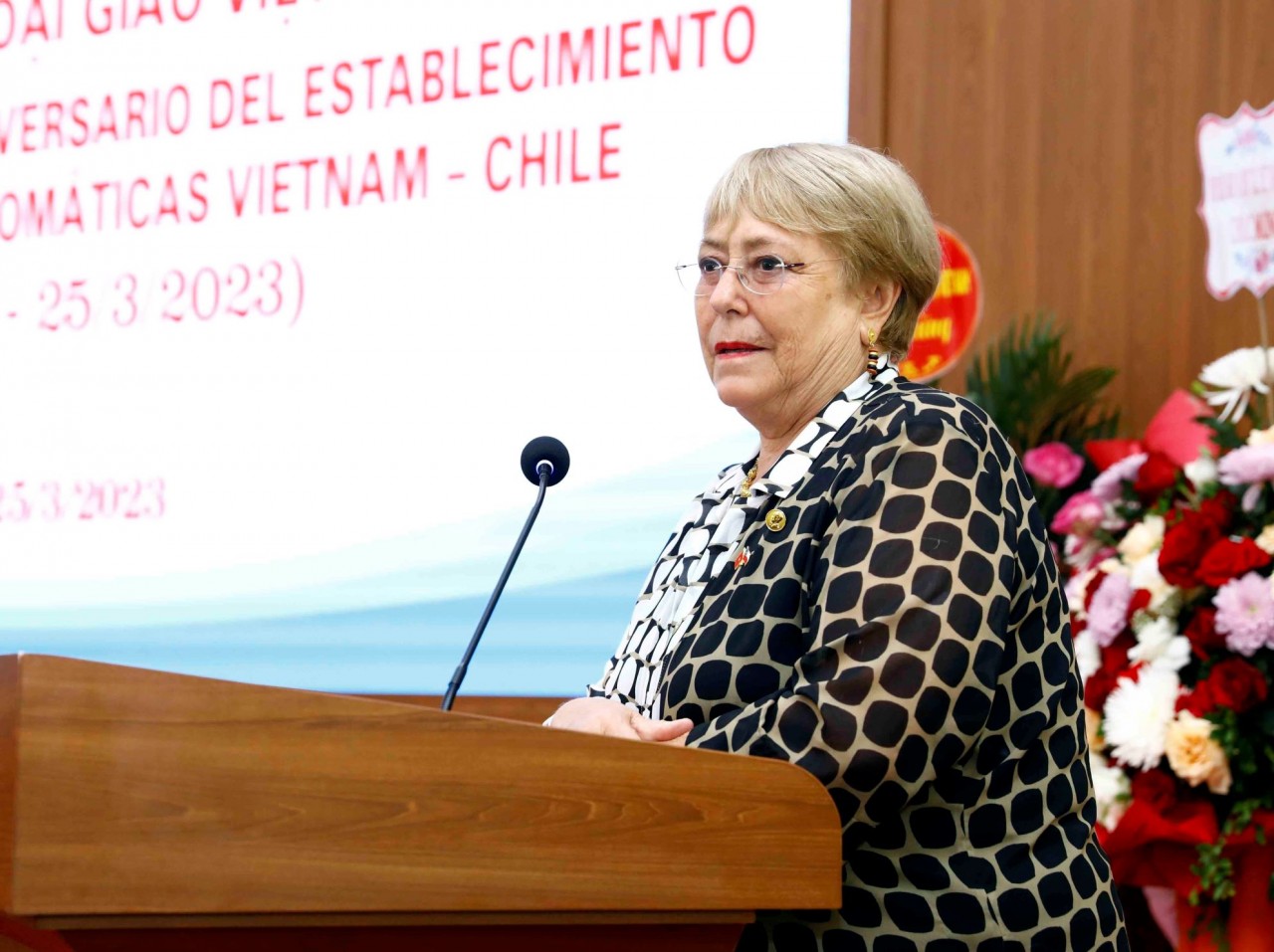 Nguyên Tổng thống Chile Michelle Bachelet Jeria phát biểu tại buổi lễ. (Nguồn: TTXVN)