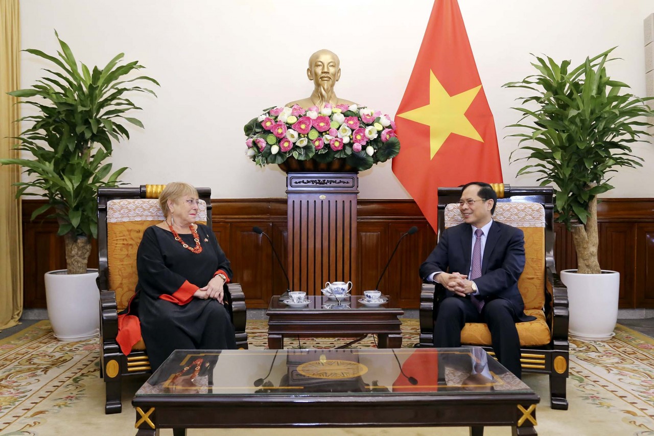 Bộ trưởng Ngoại giao Bùi Thanh Sơn tiếp Cựu Tổng thống Chile Michelle Bachelet Jeria