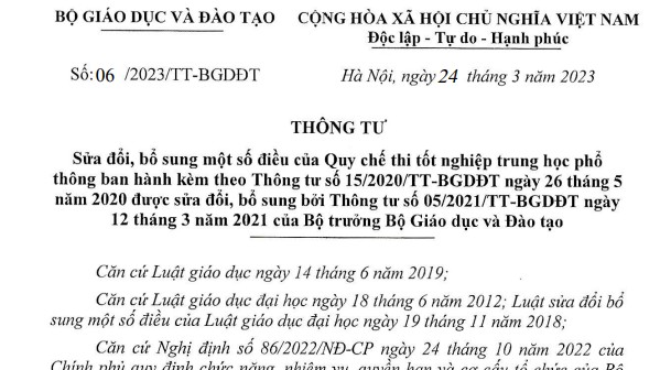 Chính thức sửa đổi quy chế thi tốt nghiệp THPT 2023