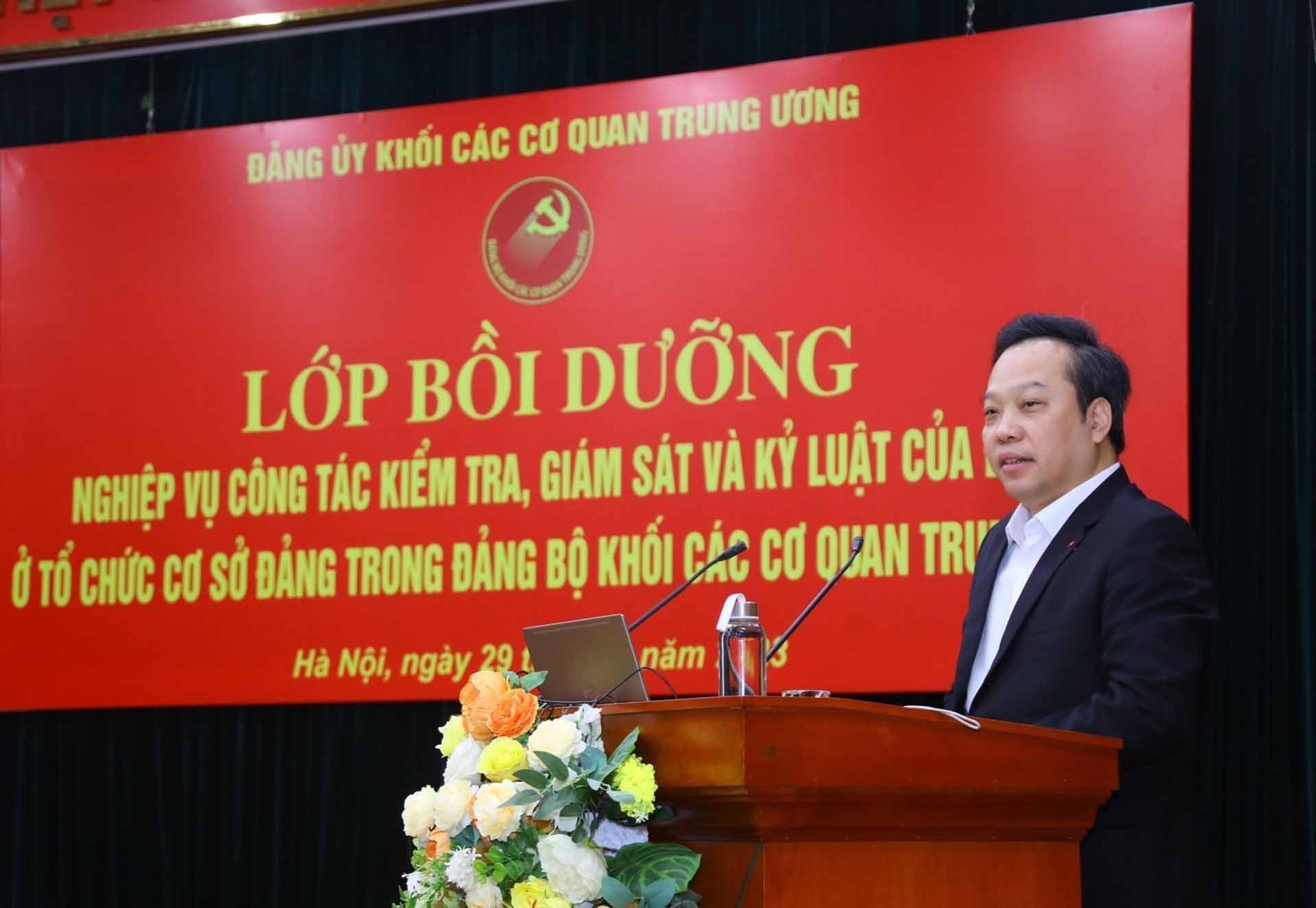 Phó Bí thư Đảng ủy Khối các cơ quan Trung ương Đỗ Việt Hà phát biểu khai mạc. (Nguồn: TTXVN)