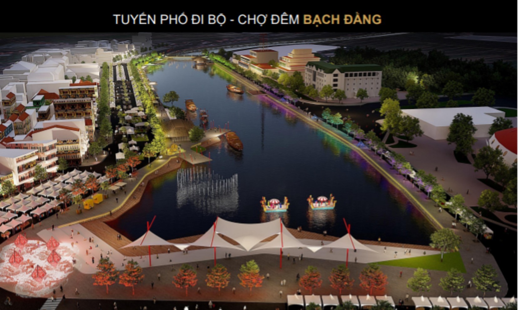 Tuyến phố đi bộ - chợ đêm tại đường Bạch Đằng, thành phố Hải Dương được triển khai theo ý tưởng “Tinh hoa hội tụ, bừng sáng Thành Đông”.