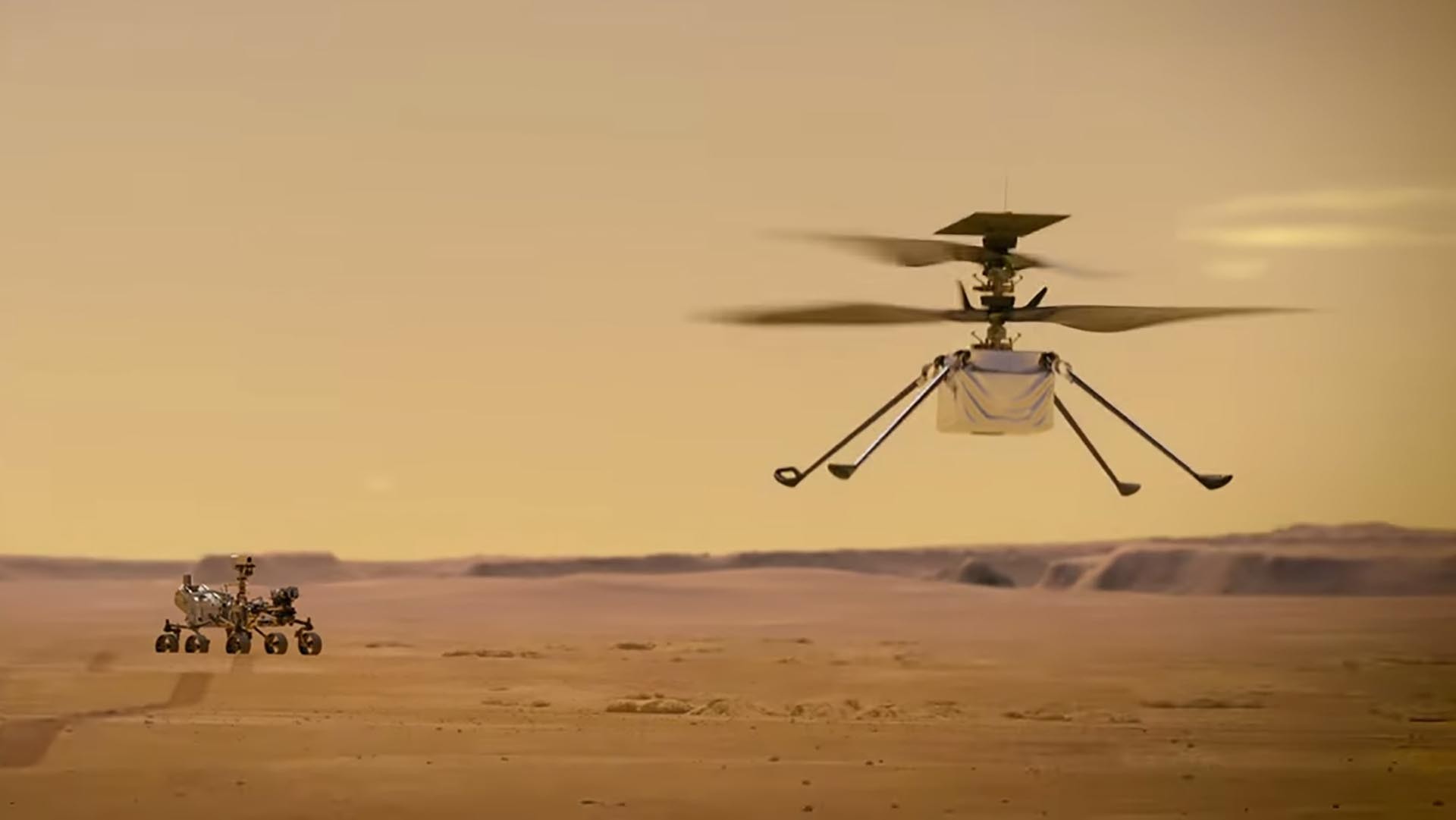 Hình ảnh mô phỏng Ingenuity hoạt động trên Hỏa tinh. (Nguồn: NASA)