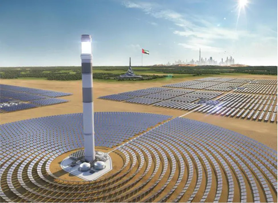 Mô hình mẫu nhận ánh sáng mặt trời của tháp năng lượng mặt trời cao 262m tại Dubai. (Nguồn: Construction Review Online)