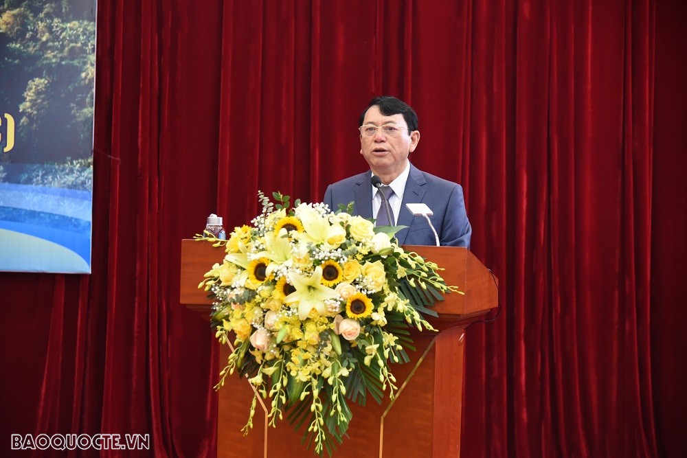 (04.18) Chủ tịch Ủy ban Nhân dân tỉnh Cao Bằng phát biểu tại Hổi thảo. (Ảnh: Minh Quân)