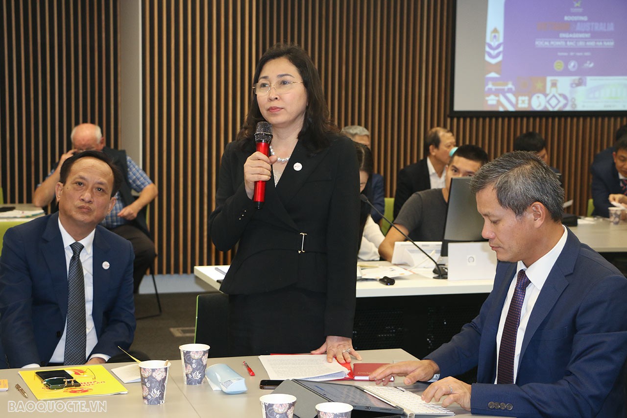 bà Đinh Thị Lụa, Phó Bí thư thường trực Tỉnh ủy Hà Nam đã giới thiệu về các thế mạnh, nhu cầu và những chính sách ưu đãi của 2 địa phương đối với các nhà đầu tư nước ngoài.Tọa đàm ‘Thúc đẩy hợp tác Việt Nam-Australia với trọng điểm: Bạc Liêu và Hà Nam’