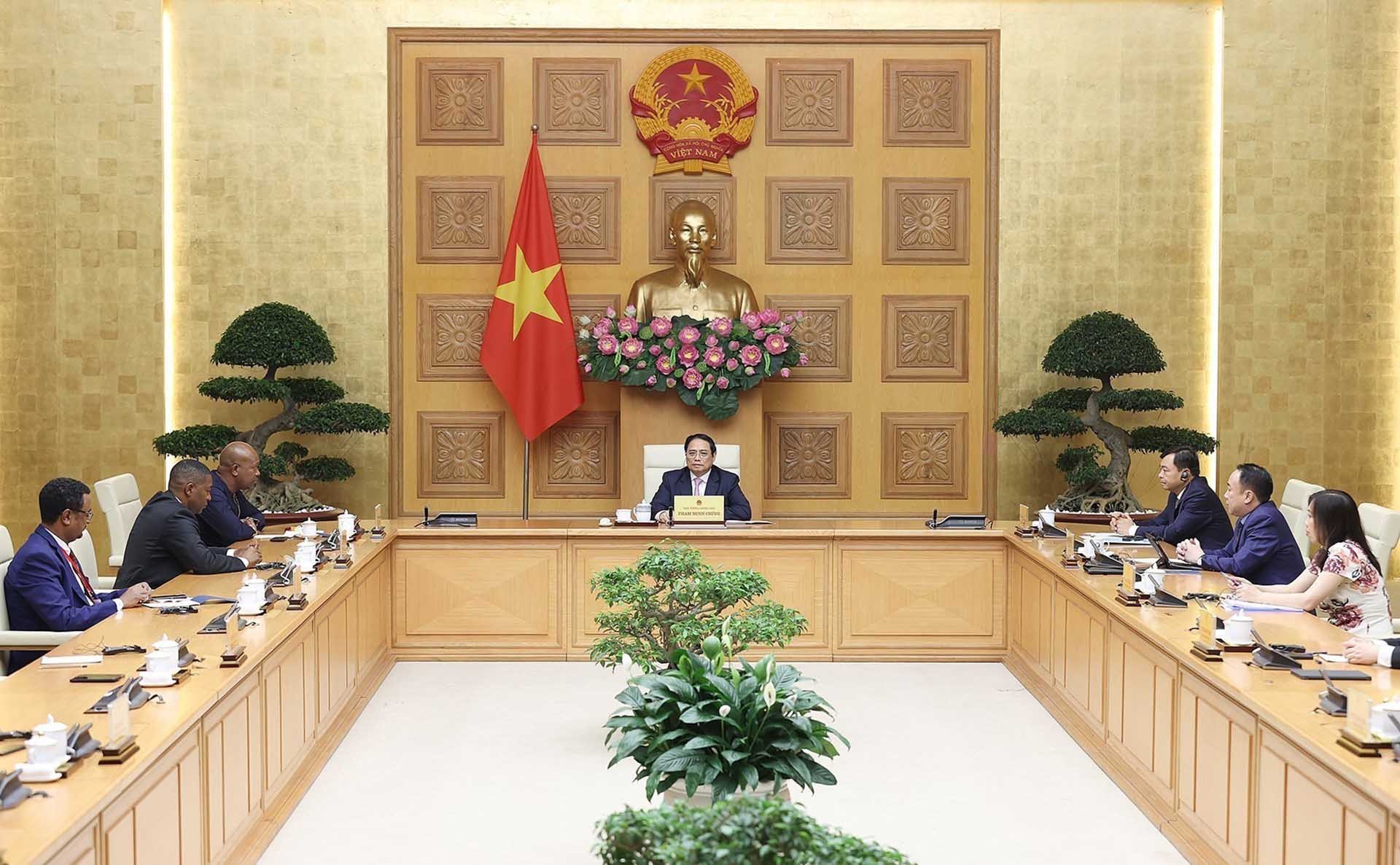 Thủ tướng Phạm Minh Chính tiếp đại biểu dự Hội nghị toàn cầu lần thứ 4 Hệ thống lương thực, thực phẩm bền vững. (Nguồn: TTXVN)