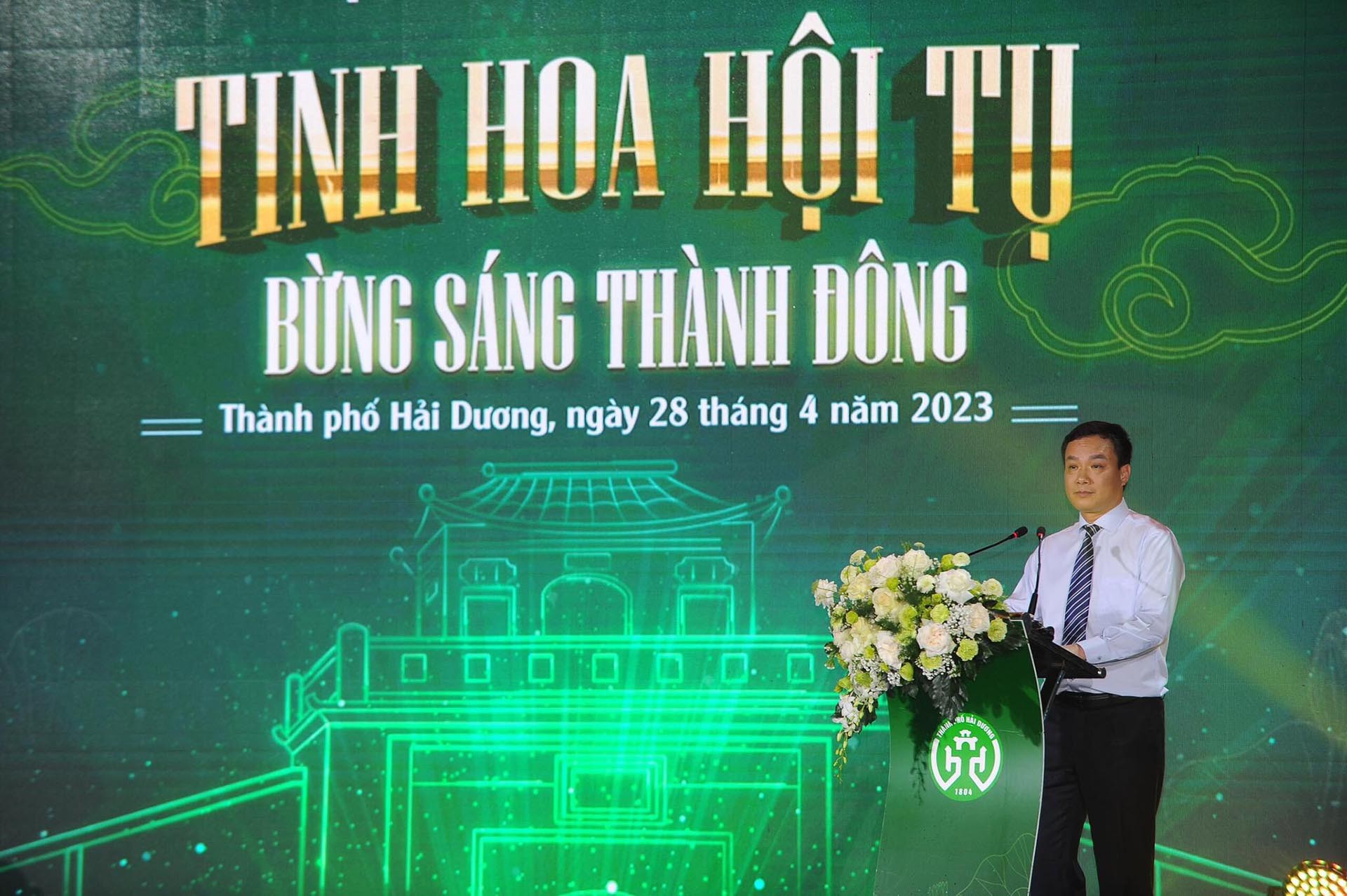 Phó Bí thư Tỉnh ủy, Chủ tịch UBND tỉnh Hải Dương Triệu Thế Hùng phát biểu tại lễ khai trương.