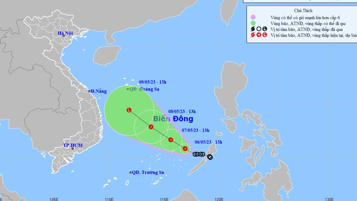 Áp thấp nhiệt đới trên Biển Đông cách đảo Song Tử Tây khoảng gần 300km, dự báo cường độ sẽ suy yếu dần