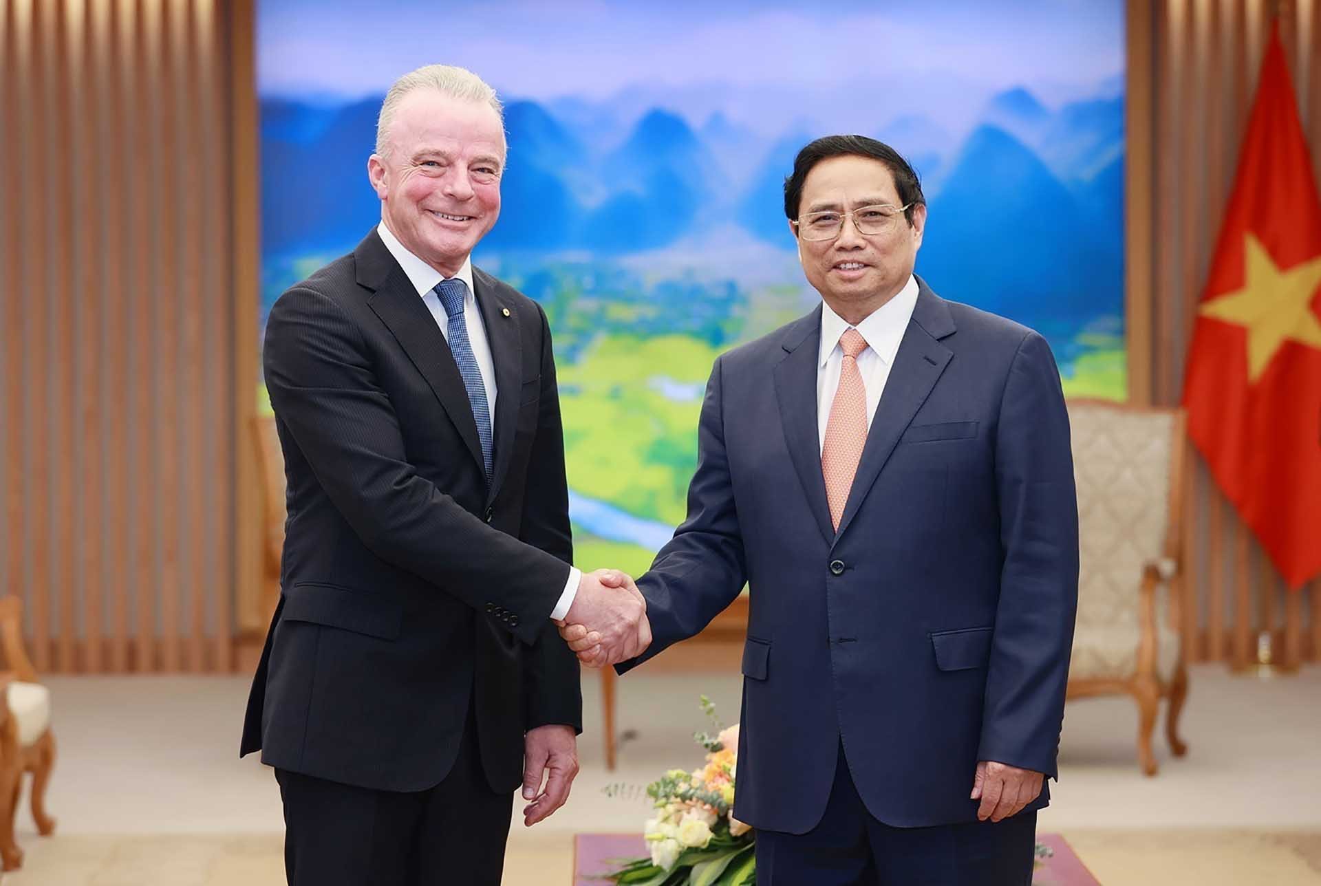 Thủ tướng Phạm Minh Chính tiếp ông Brendan Nelson, Phó Chủ tịch cấp cao Boeing, kiêm Chủ tịch Boeing toàn cầu. (Nguồn: TTXVN)