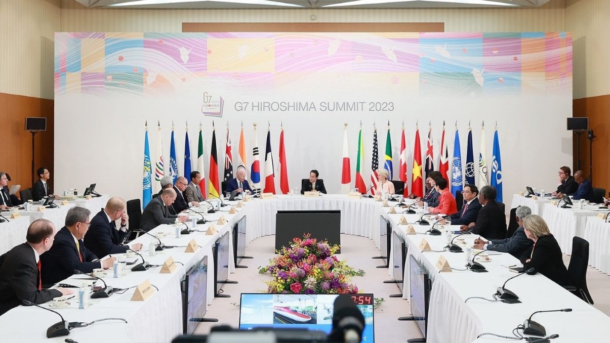 Thủ tướng Chính phủ Phạm Minh Chính dự và phát biểu tại phiên họp 'Nỗ lực chung vì một hành tinh bền vững' tại Thượng đỉnh G7 mở rộng
