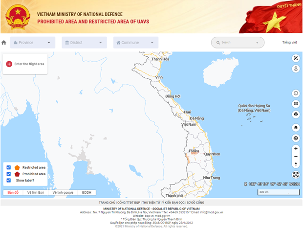 No-fly, restricted zones to UAVs, ultra-light craft to be test operated. (Photo: http://mod.gov.vn/)