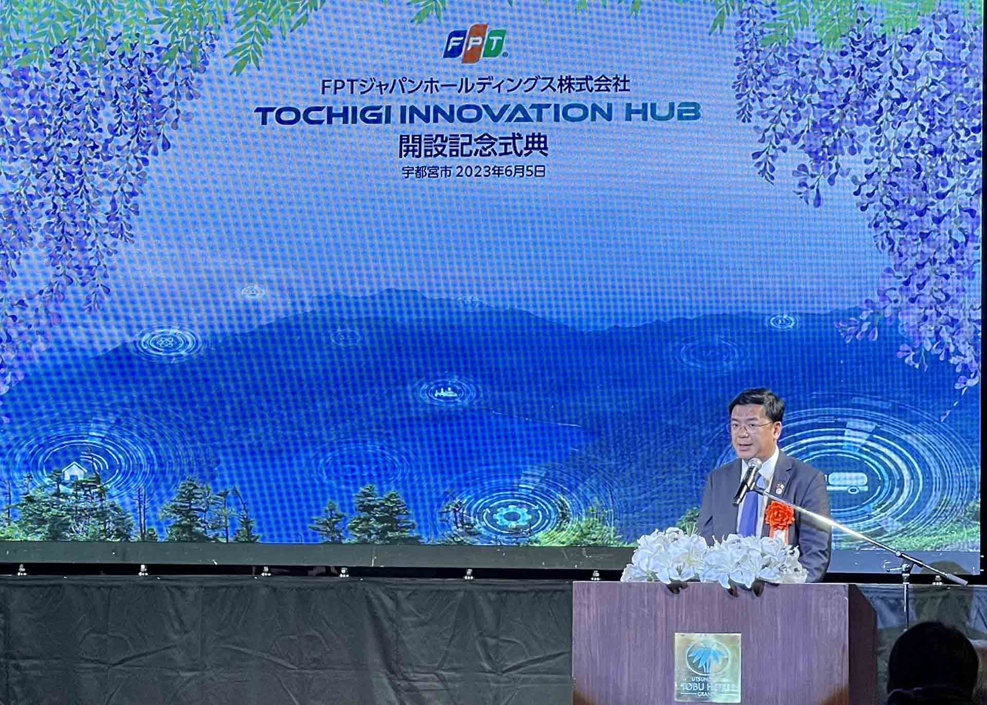 Đại sứ Phạm Quang Hiệu phát biểu tại Lễ kỷ niệm thành lập văn phòng Tochigi - Công ty cổ phần FPT Nhật Bản.