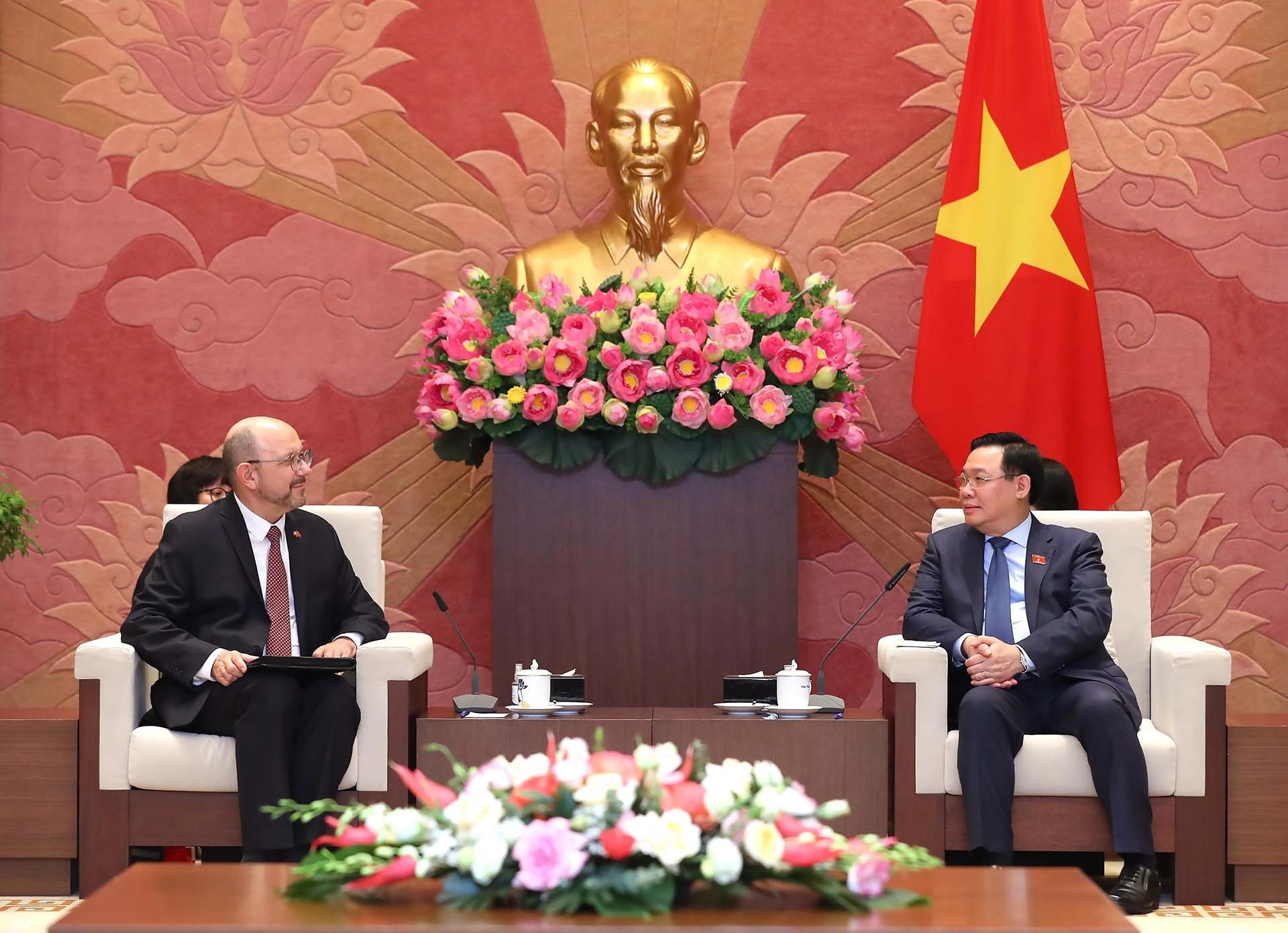 Chủ tịch Quốc hội Vương Đình Huệ tiếp Đại sứ Thụy Sỹ tại Việt Nam Thomas Gass. (Nguồn: TTXVN)