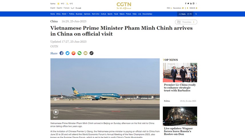 Truyền thông Trung Quốc tin tưởng chuyến thăm của Thủ tướng Phạm Minh Chính sẽ củng cố xu thế phát triển tốt đẹp giữa hai nước