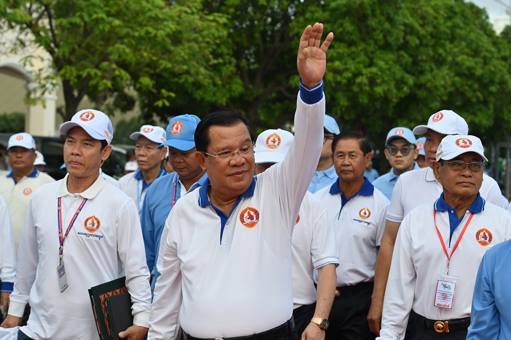 (07.05) Thủ tướng Campuchia Hun Sen trong buổi khởi động chiến dịch tranh cử của đảng Nhân dân Campuchia (CPP) ngày 1/7 tại Phnom Penh. (Nguồn: AFP)