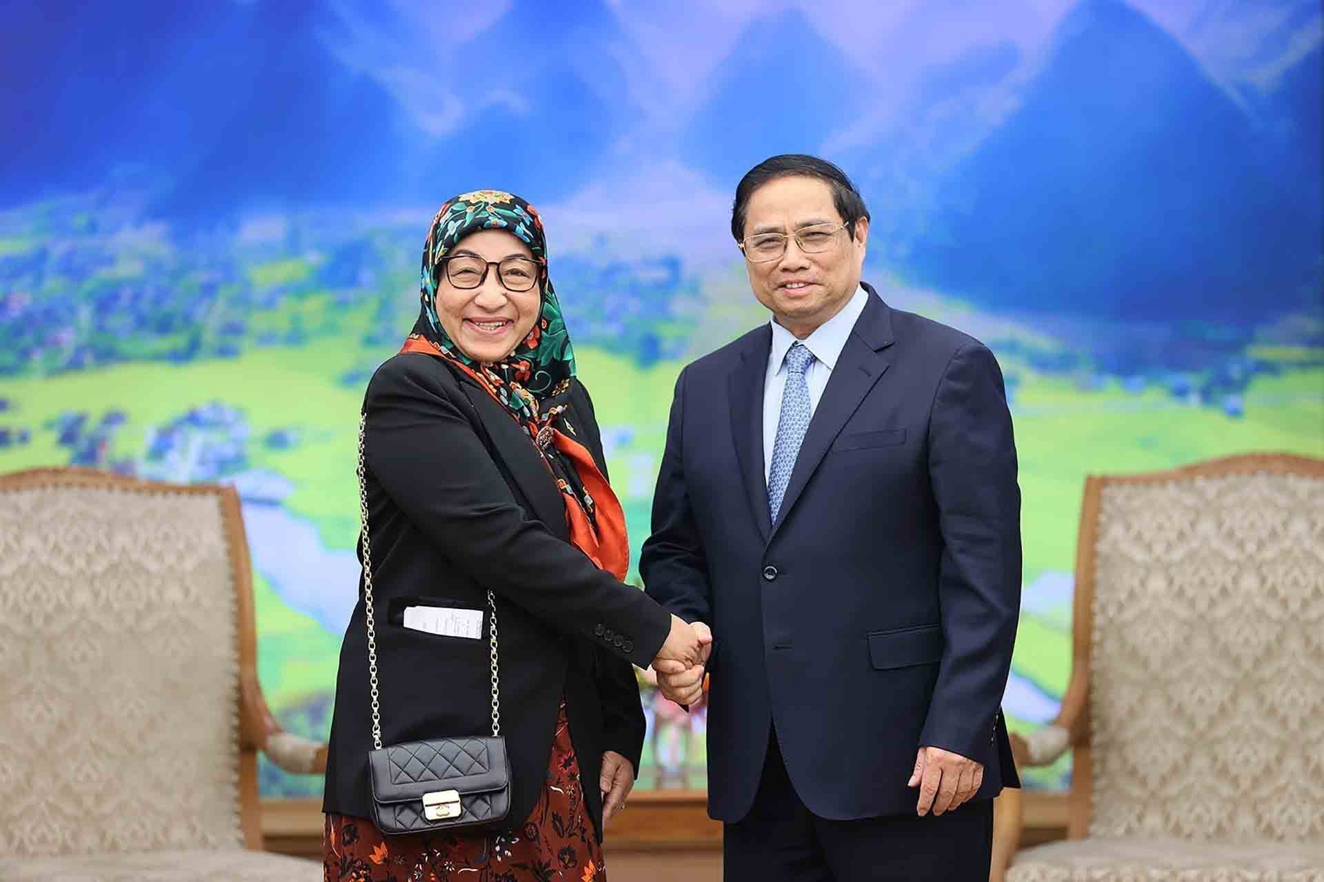 Thủ tướng Phạm Minh Chính tiếp bà Malai Halimah Malai Yussof, Đại sứ Brunei Darussalam tại Việt Nam. (Nguồn: TTXVN)