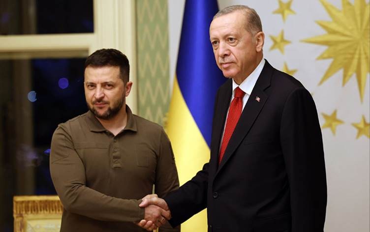 Tổng thống Thổ Nhĩ Kỳ Recep Tayyip Erdogan (phải) và người đồng cấp Ukraine Volodymyr Zelensky trong cuộc gặp ngày 7/7 tại Istanbul, Thổ Nhĩ Kỳ. (Nguồn: rudaw.net)