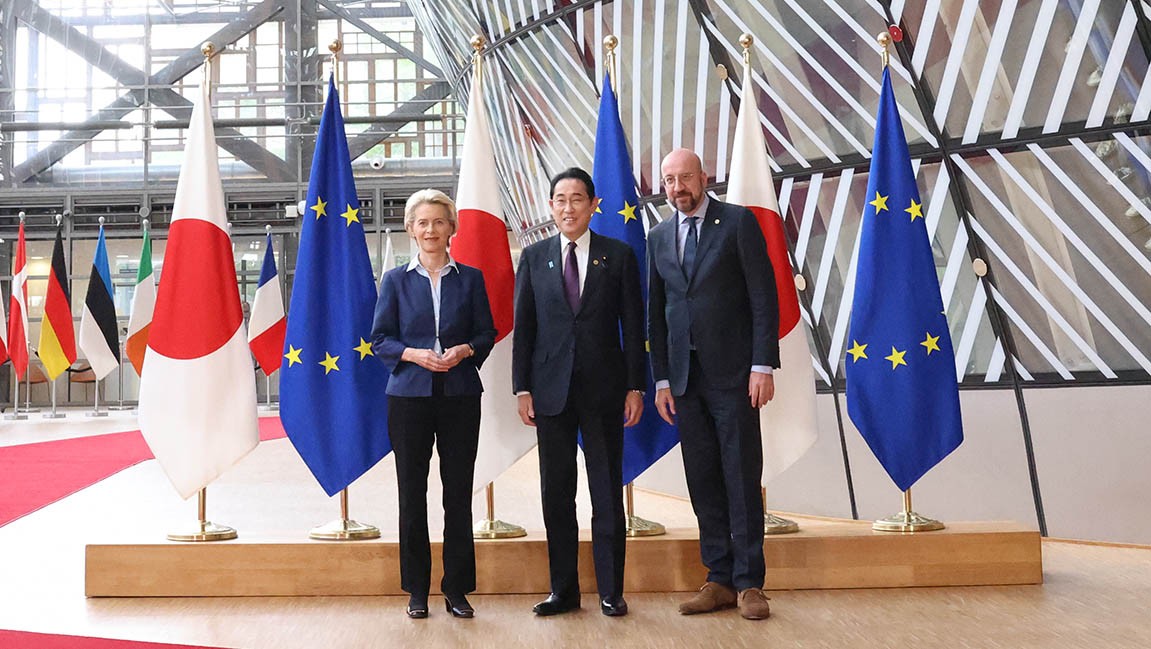 Hội nghị thượng đỉnh Nhật Bản-EU tại Brussels, Bỉ ngày 13/7. (Nguồn: Getty)