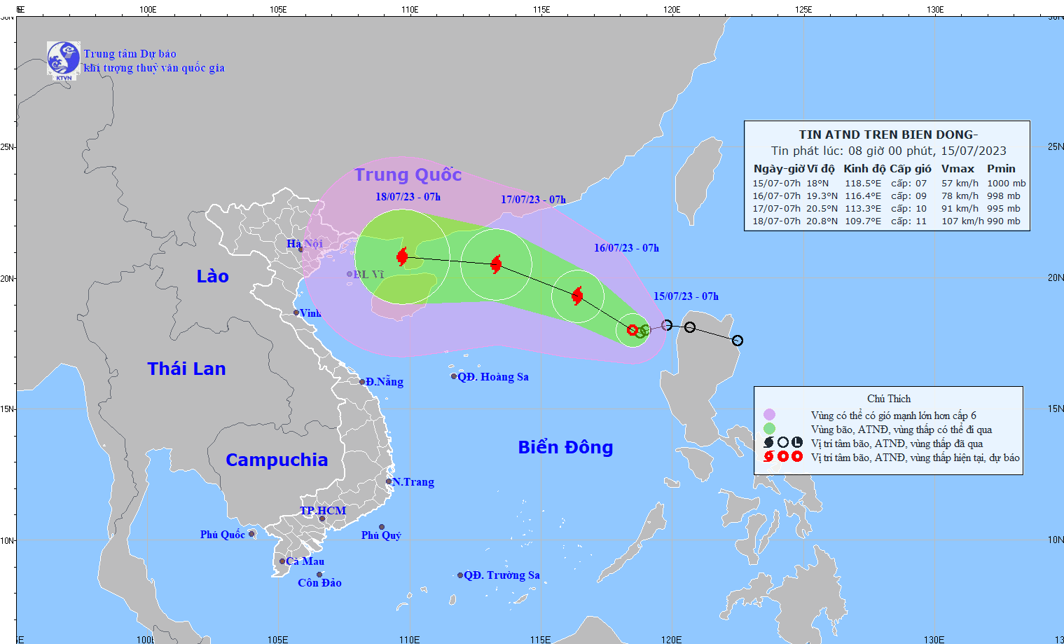 Ảnh hưởng của áp thấp nhiệt đới mạnh thàn bão, phía Đông Bắc Biển Đông biển động rất mạnh. (Nguồn: nchmf.gov.vn)
