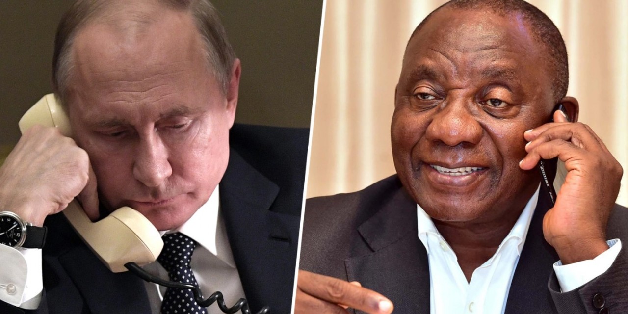 Tổng thống Nga Vladimir Putin và Tổng thống Nam Phi Cyril Ramaphosa điện đàm. (Nguồn: Daily Maverick)