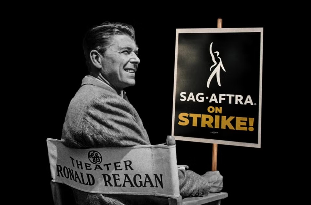 Ảnh minh họa Tổng thống Mỹ Ronald Reagan lãnh đạo cuộc đình công của liên đoàn diễn viên, biên kịch ở Hollywood 1960. (Nguồn: Getty Images)
