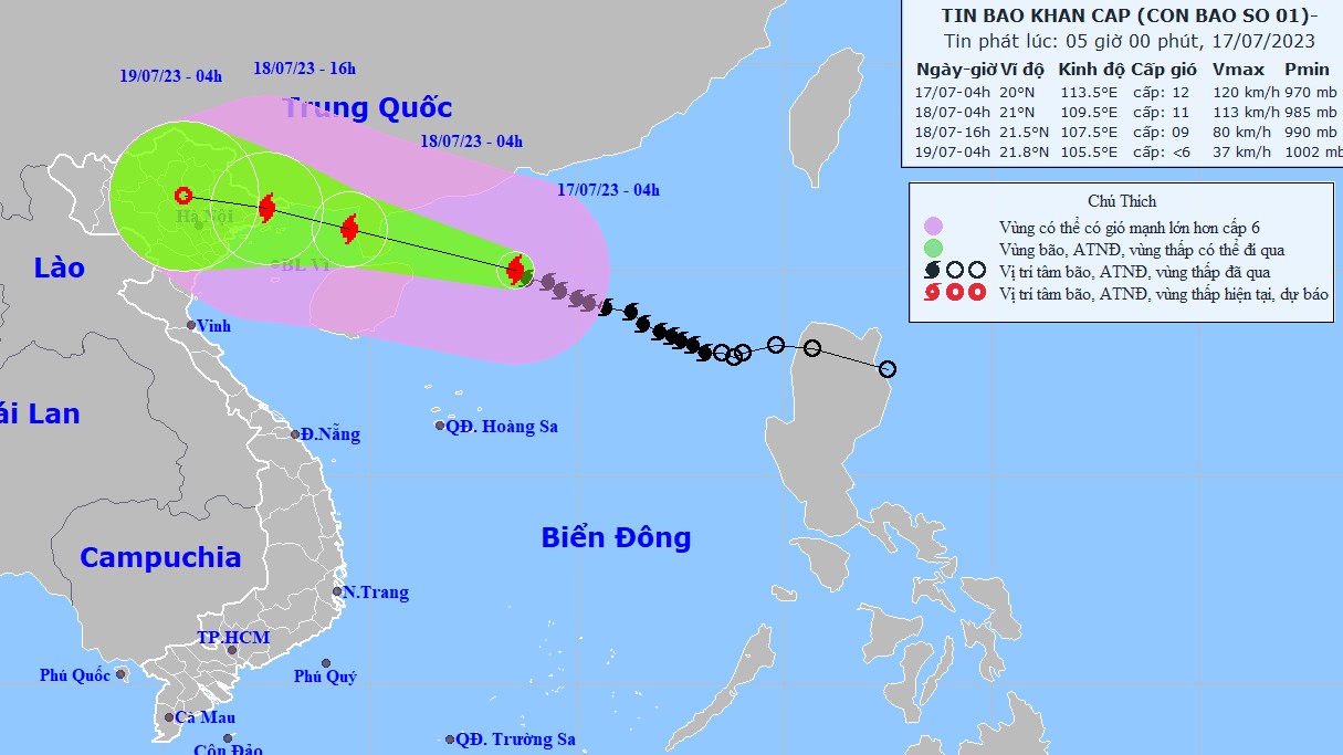 Dự báo thời tiết: Chiều 18/7, bão số 1 trên vùng ven biển tỉnh Quảng Ninh-Hải Phòng; Bắc Bộ mưa to đến rất to