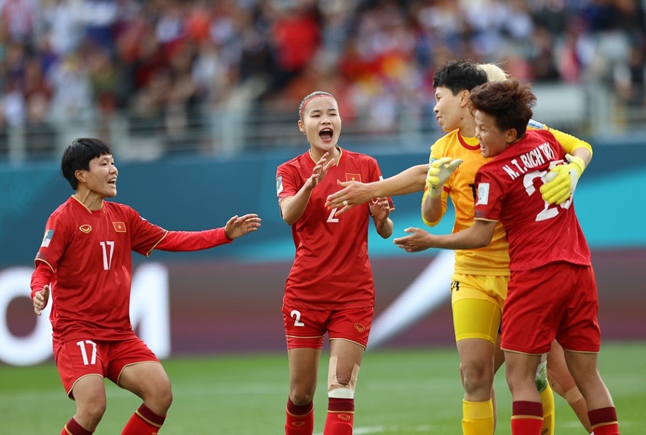Các cầu thủ đội tuyển nữ Việt Nam đá trận ra quân World Cup nữ 2023. (Nguồn: VFF)