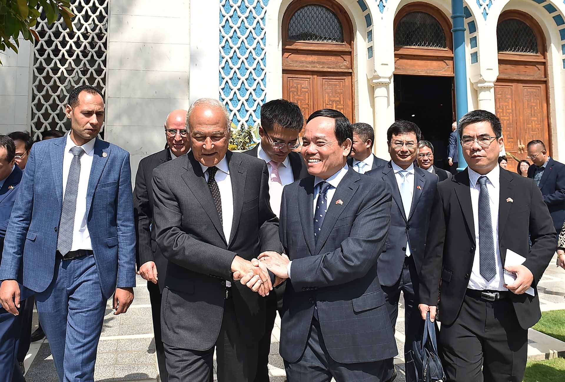 Phó Thủ tướng Trần Lưu Quang làm việc với Tổng thư ký Liên đoàn Arab Ahmed Aboul Gheit. (Nguồn: VGP)