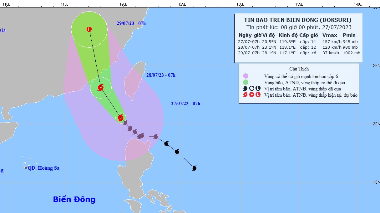 Tin bão trên Biển Đông: Gió vùng gần tâm bão số 2 giật cấp 17, phía Đông của Bắc Biển Đông sóng cao 8-10m