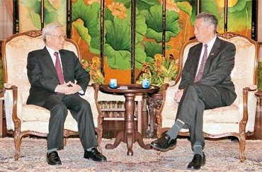 Ngày 14/9/2012, Tổng Bí thư Nguyễn Phú Trọng đã hội đàm với Thủ tướng Singapore Lý Hiển Long. (Nguồn: TTXVN)