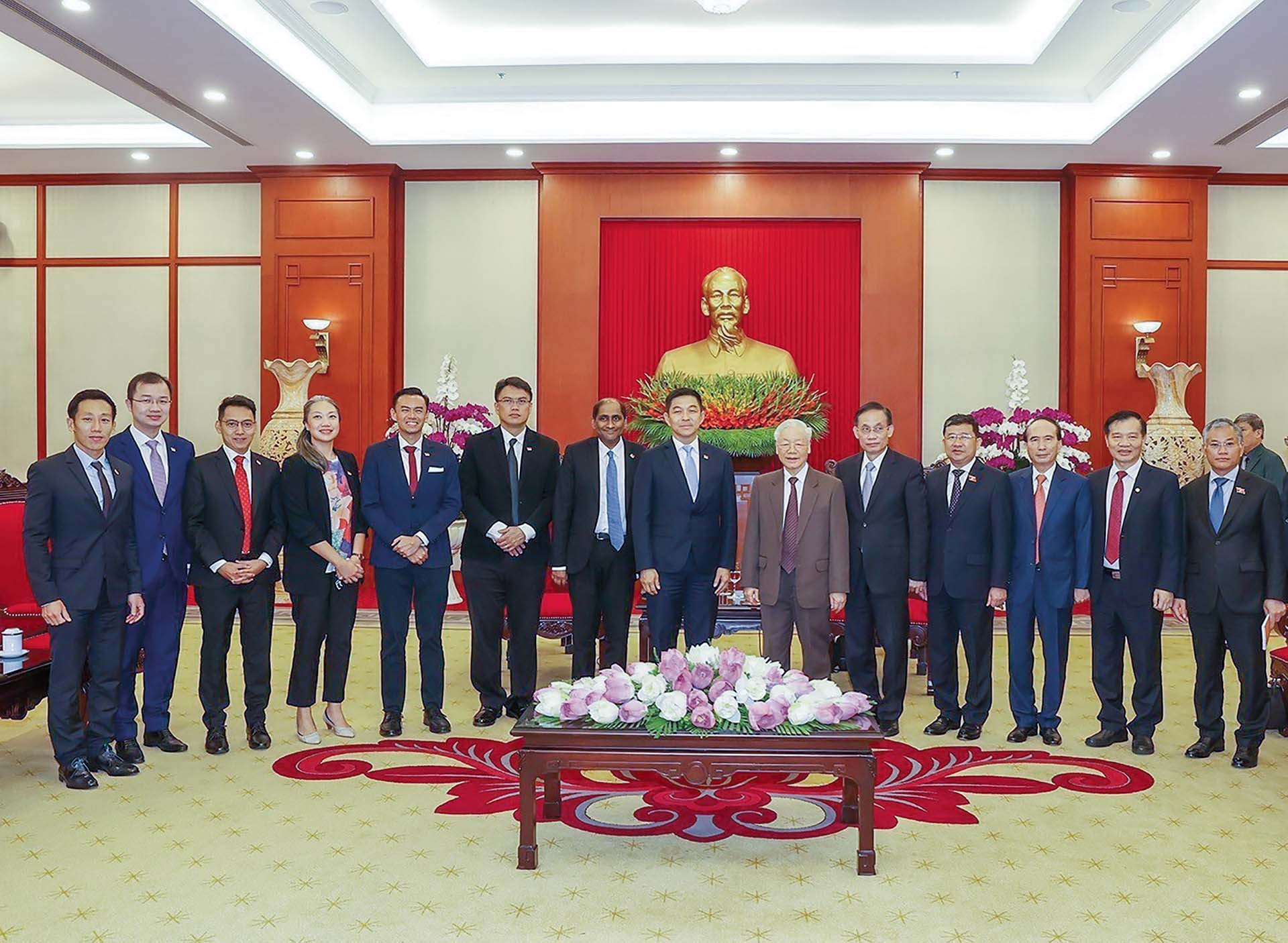 Tổng Bí thư Nguyễn Phú Trọng tiếp Chủ tịch Quốc hội Singapore Tan Chuan-Jin thăm chính thức Việt Nam, ngày 20/5/2022, tại Trụ sở Trung ương Đảng. 