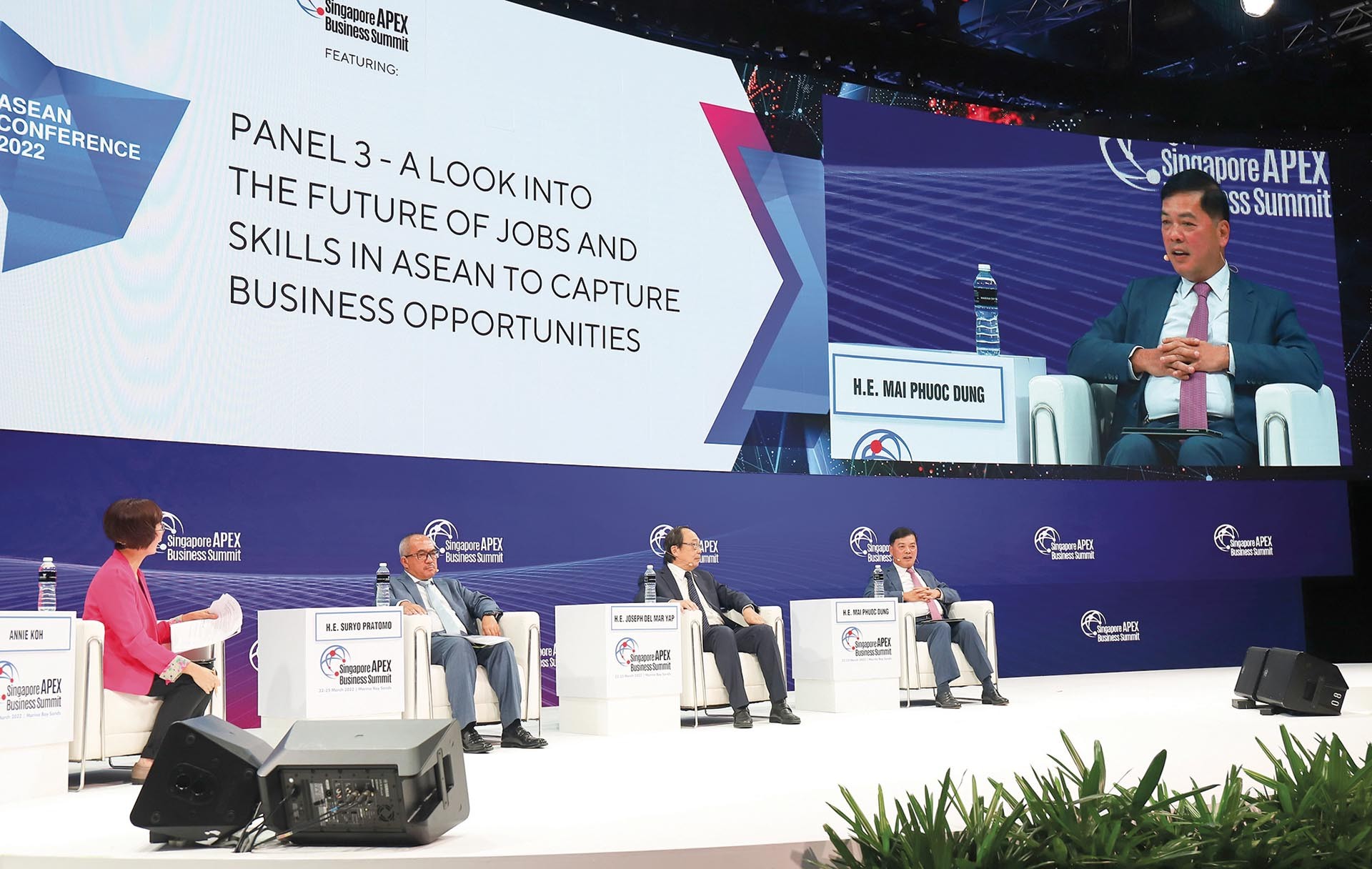 Đại sứ Mai Phước Dũng tại phiên thảo luận trong khuôn khổ Thượng đỉnh Kinh doanh Singapore Apex 2022 ngày 23/3.