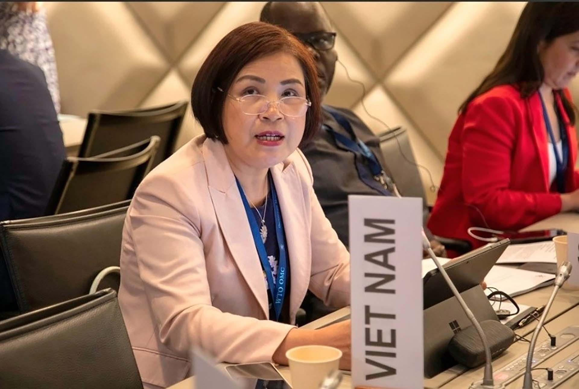 Đại sứ Lê Thị Tuyết Mai, Trưởng Phái đoàn đại diện Việt Nam tại Geneva phát biểu tại phiên họp lần thứ 57 Nhóm tư vấn chung của ITC, Geneva ngày 20/7. (Nguồn: ITU)