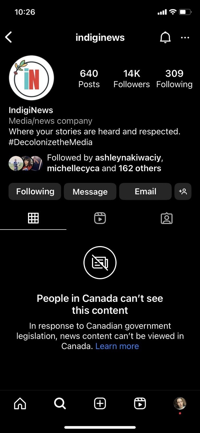 Instagram cũng chặn người dùng ở Canada xem tin tức.