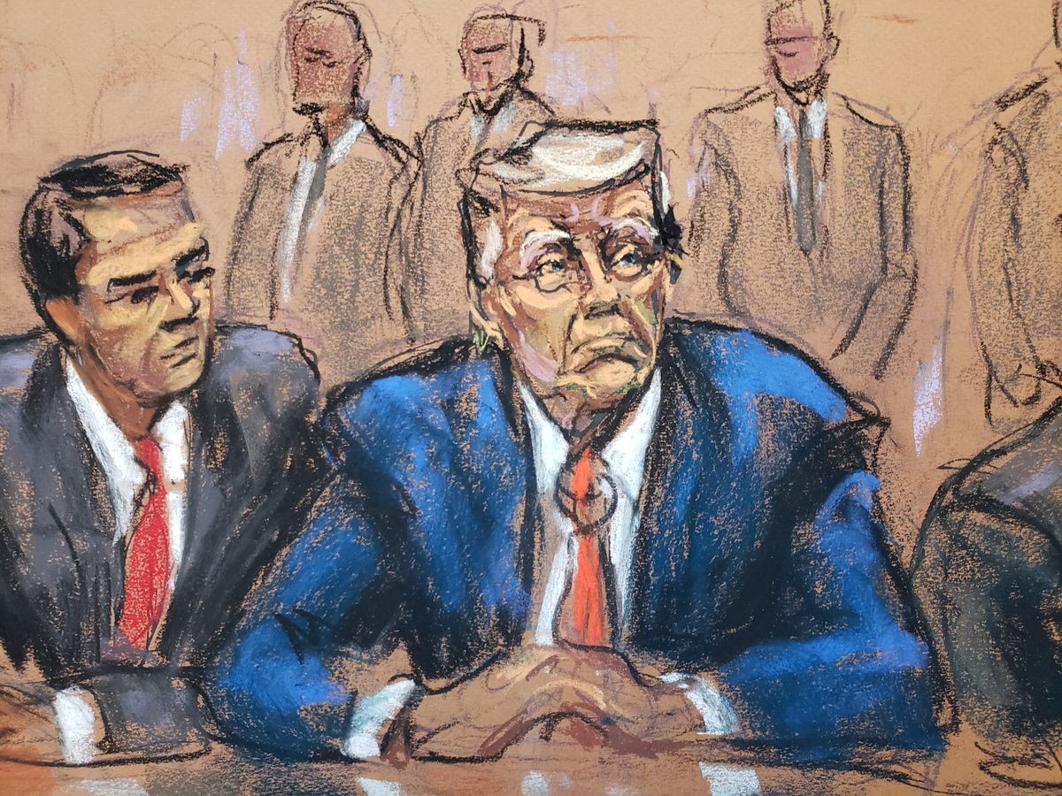 (08.04) Ảnh phác họa của phiên tòa truy tố cựu Tổng thống Mỹ Donald Trump ngày 3/8. (Nguồn: Reuters)