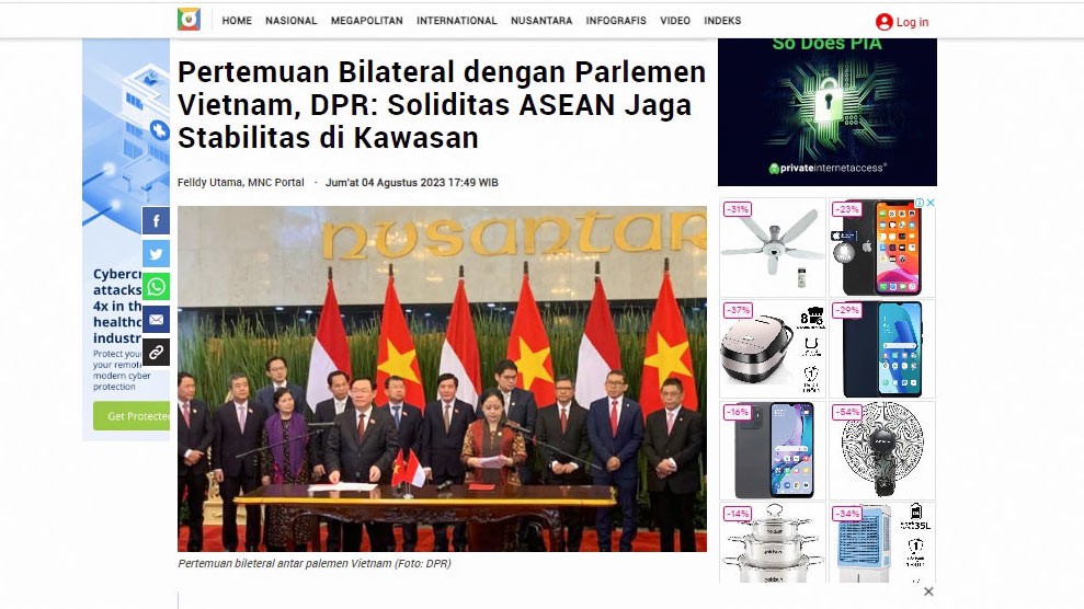 Truyền thông Indonesia đưa tin về quan hệ đối tác chiến lược trong nhiều lĩnh vực với Việt Nam