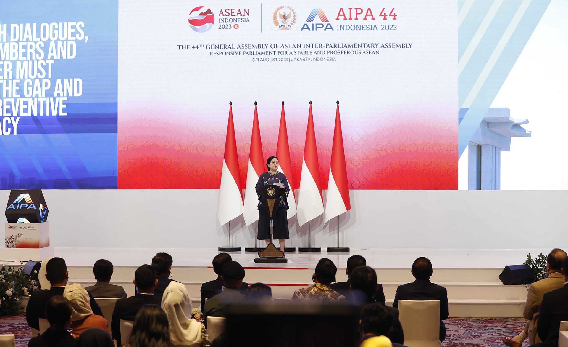 Chủ tịch Hạ viện Indonesia, Chủ tịch AIPA 2023 Puan Maharani phát biểu khai mạc. (Nguồn: TTXVN)