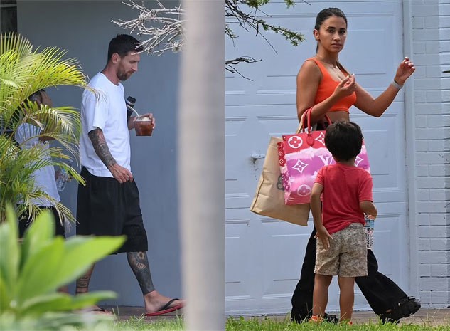 The Inter Miami captain wore a T-shirt, shorts, and flip-flops during the outing.  Meanwhile, Antonela's wife combined an orange crop top with wide-leg pants and carried a designer bag.