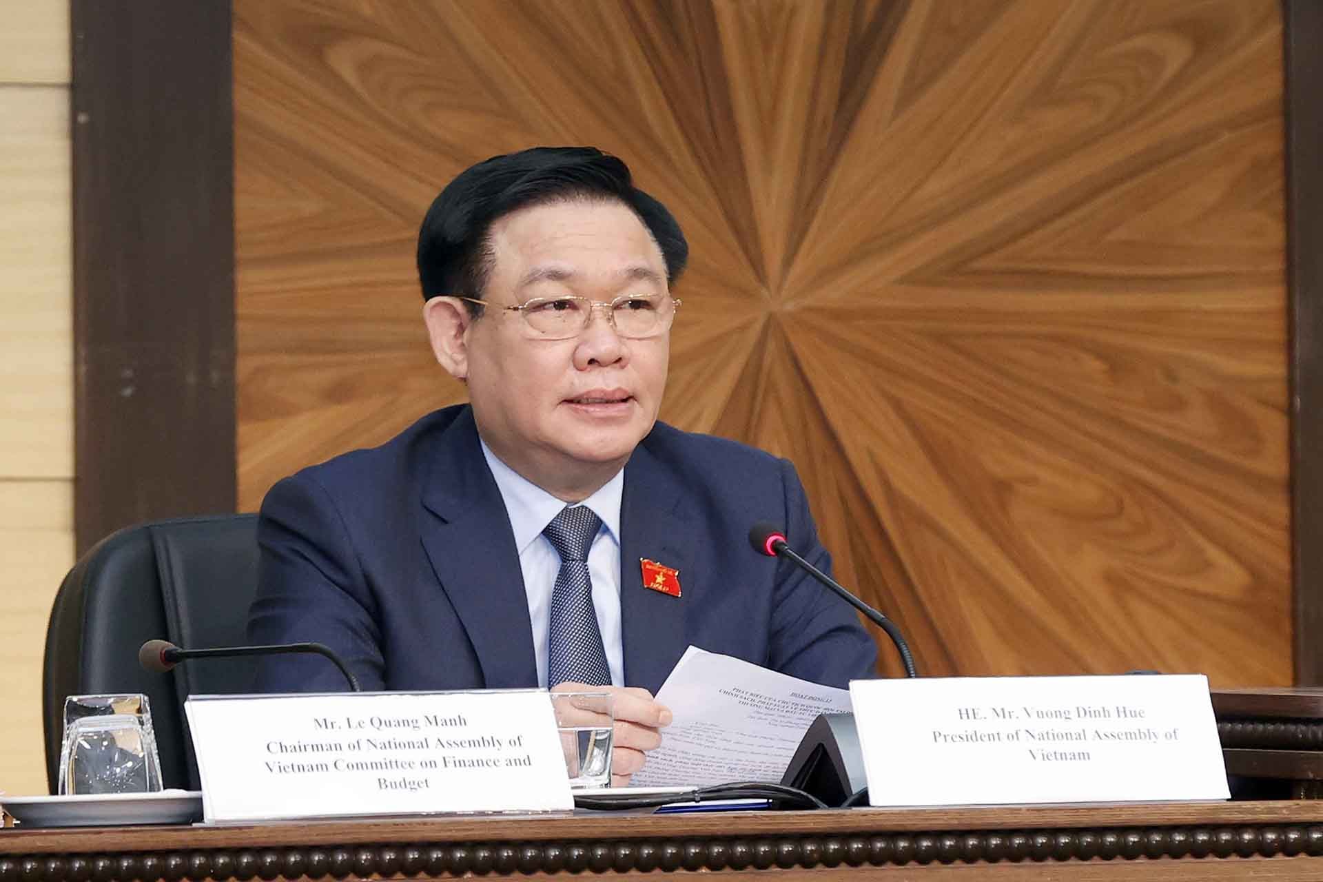 Chủ tịch Quốc hội Vương Đình Huệ phát biểu. (Nguồn: TTXVN) Chủ tịch Quốc hội Vương Đình Huệ phát biểu. (Nguồn: TTXVN)