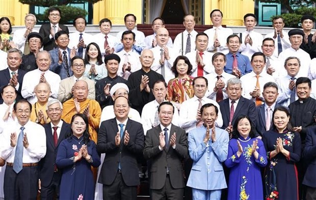 President Vo Van Thuong meets HCM City’s religious dignitaries, intellectuals