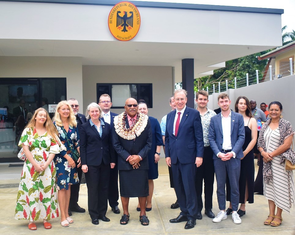 Thủ tướng Fiji Sitiveni Rabuka thăm Đại sứ quán Đức mở mở tại thủ đô Suva ngày 20/8. (Nguồn: Fiji Times)
