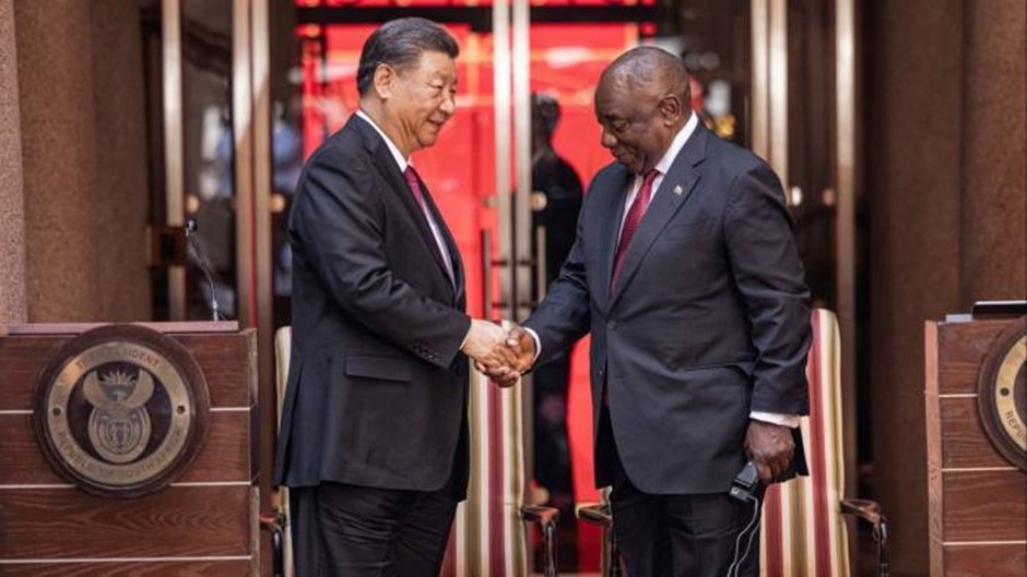Chủ tịch Trung Quốc Tập Cận Bình và  Tổng thống Nam Phi Cyril Ramaphosa tại Pretoria ngày 22/8. (Nguồn: Bloomberg)