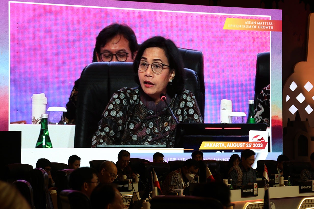 Bộ trưởng Tài chính Indonesia Sri Mulyani Indrawati phát biểu khai mạc Hội nghị. (Nguồn: TTXVN)