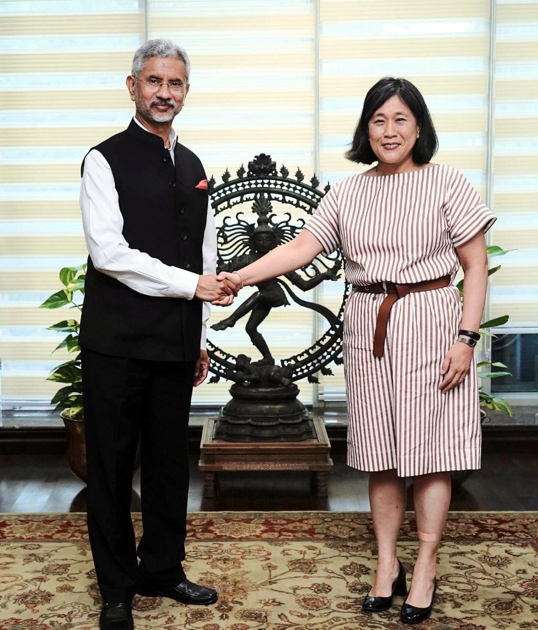 Ngoại trưởng Ấn Độ S Jaishankar đã có cuộc gặp Đại diện Thương mại Mỹ Katherine Tai tại thủ đô New Delhi ngày 26/8. (Nguồn: Twitter)