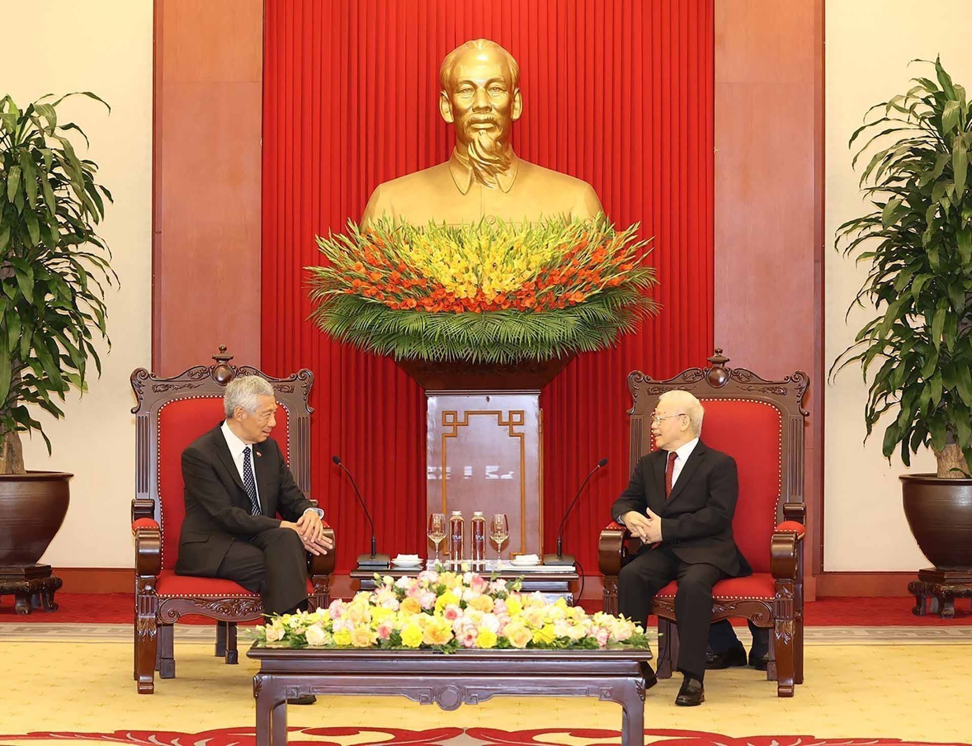 Tổng Bí thư Nguyễn Phú Trọng tiếp Thủ tướng Singapore Lý Hiển Long. (Nguồn: TTXVN)