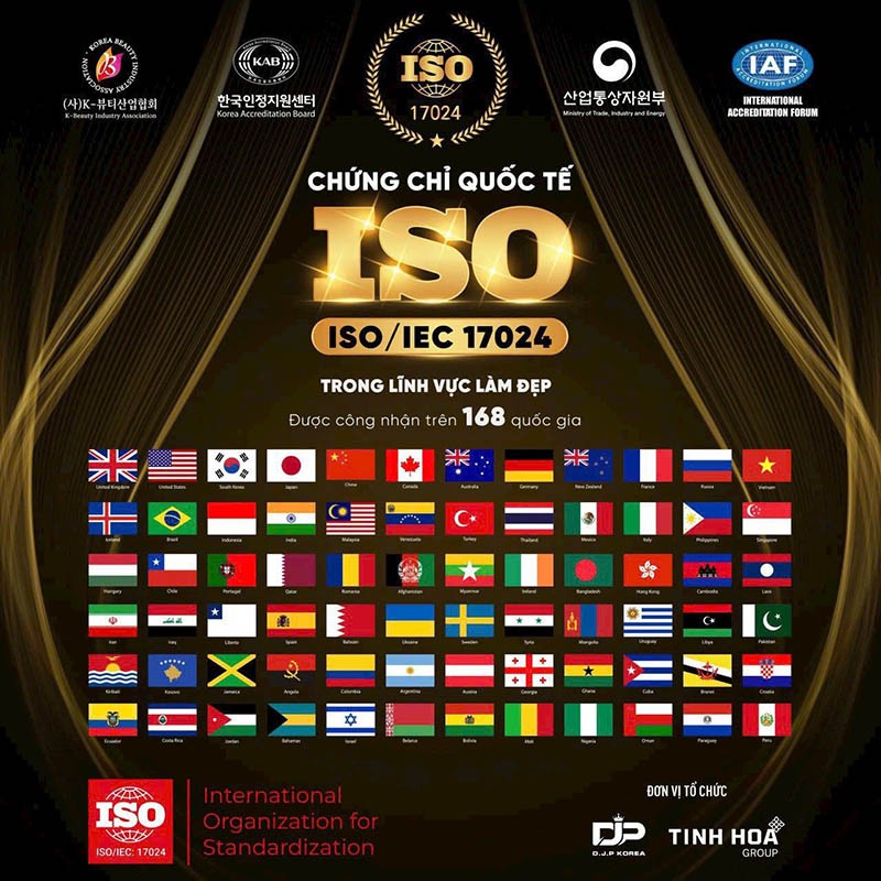Chứng chỉ quốc tế ISO 17024 Beauty được 168 quốc gia công nhận.